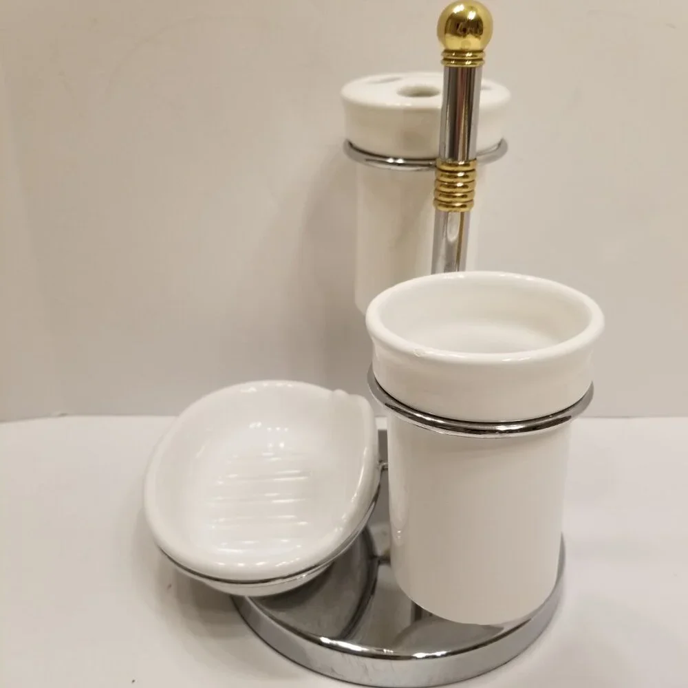 White Space-Saving Tower Bathroom Accessories Set Soap Dish Toothbrush Holdr Cup